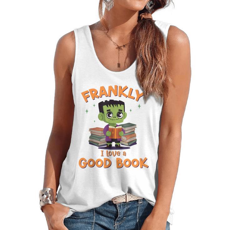 Cute Halloween Teacher Librarian Frankenstein Reading Books Flowy Tank