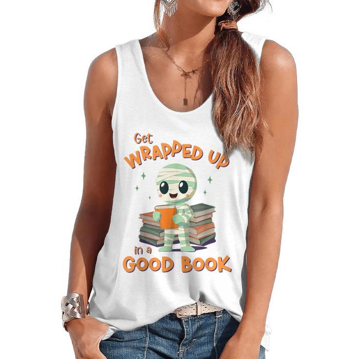 Cute Halloween Teacher Librarian Mummy Reading Books Flowy Tank