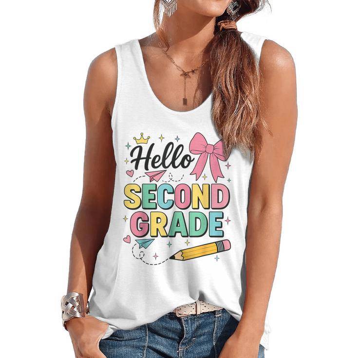 Cute Hello Second Grade Back To School Coquette Teacher Girl Flowy Tank