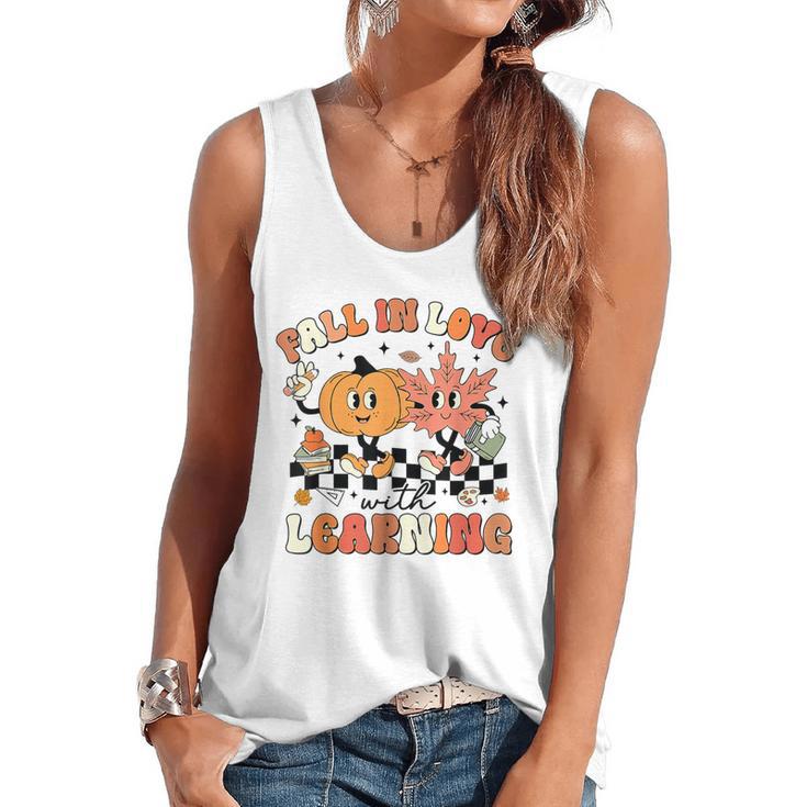 Fall In Love With Learning Teacher Retro Thanksgiving Flowy Tank