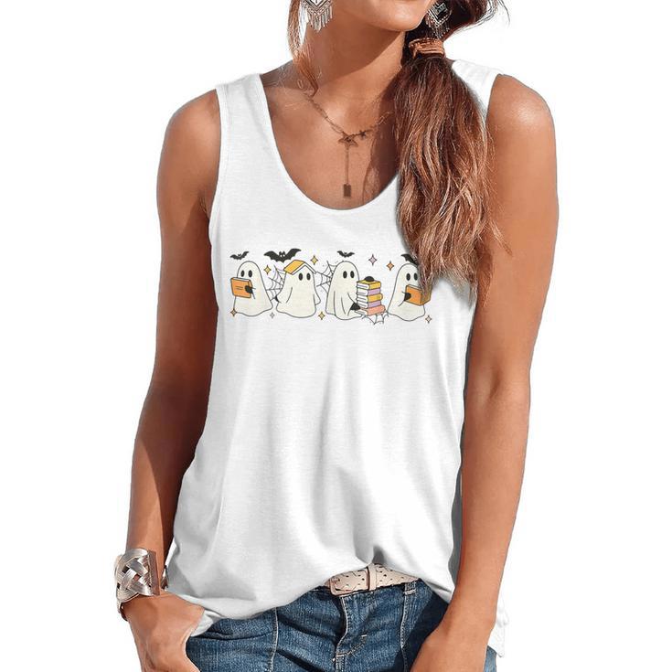 Ghosts Reading Books Library Halloween Teacher Men Women Kid Flowy Tank