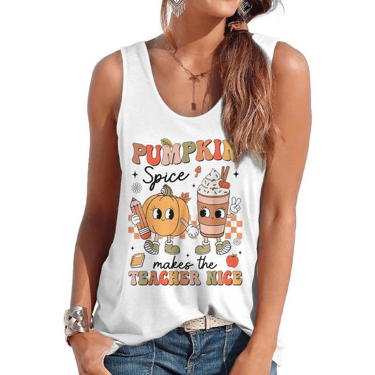 Groovy Pumpkin Spice Makes Teacher Nice Fall Thanksgiving Flowy Tank