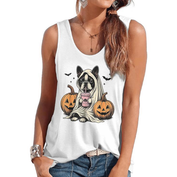 Halloween Boston Terrier Ghost Flowy Tank