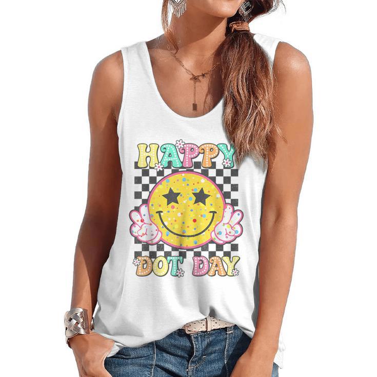 Happy Dot Day Hippie Flowers Smile Face Groovy Teacher Kids Flowy Tank