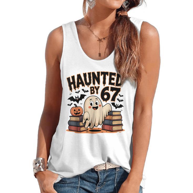 Haunted By 67 Teacher Ghost Pumpkin Halloween Costum Flowy Tank