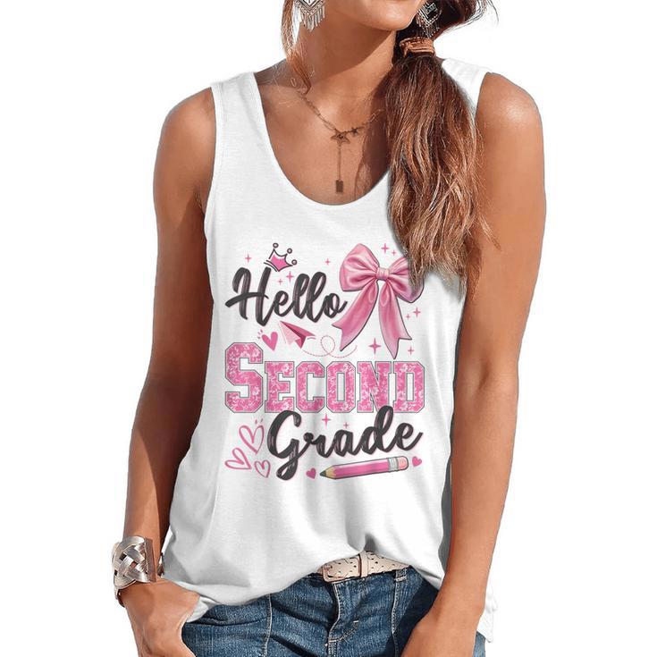 Hello Second Grade First Day Of School Coquette Teacher Girl Flowy Tank
