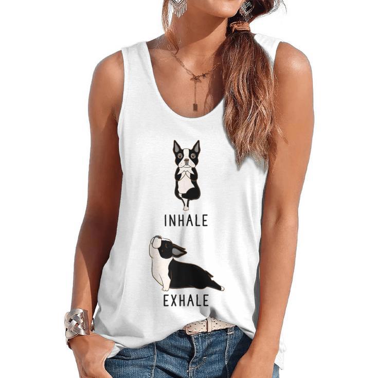 Inhale Exhale Yoga Boston Terrier Tshirt Flowy Tank