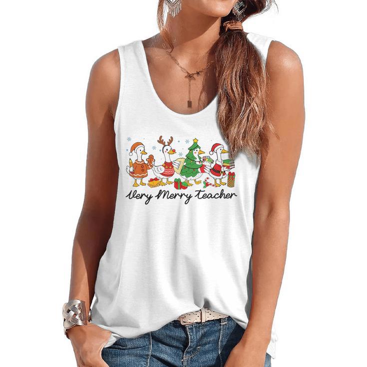 Very Merry Teacher Christmas Goose Silly Holiday Party Flowy Tank