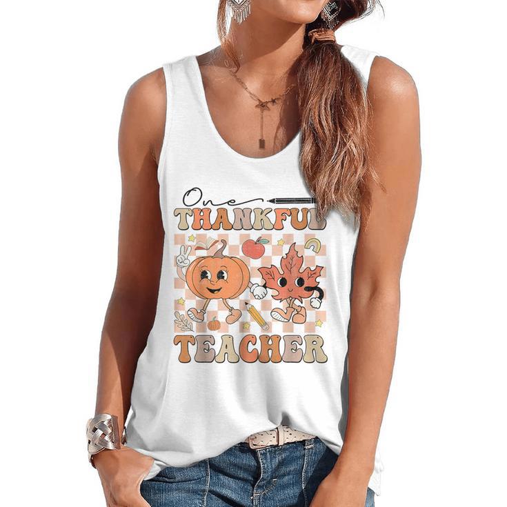 One Thankful Teacher Thanksgiving Groovy Fall Autumn Teacher Flowy Tank