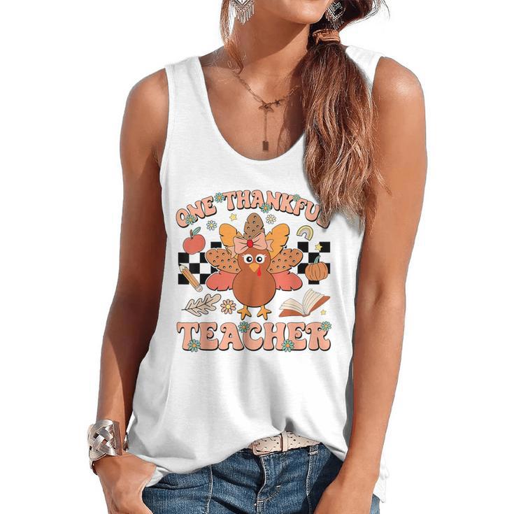One Thankful Teacher Thanksgiving Retro Groovy Fall Teachers Flowy Tank