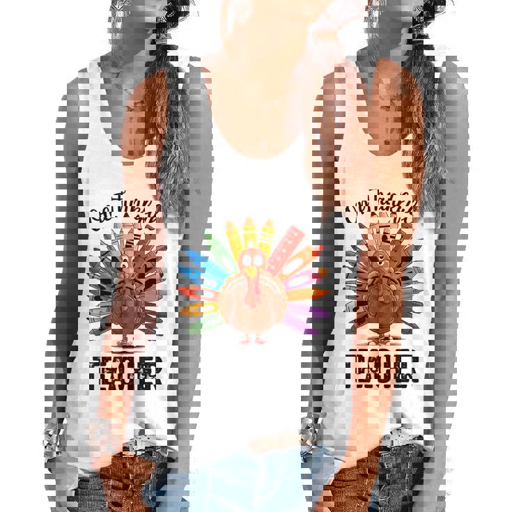 One Thankful Teacher Thanksgiving TurkeyCute Pencil Flowy Tank