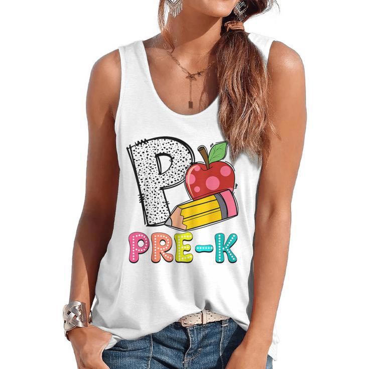 P Is For Pre-K Teacher Pencil Apple Back To School Flowy Tank