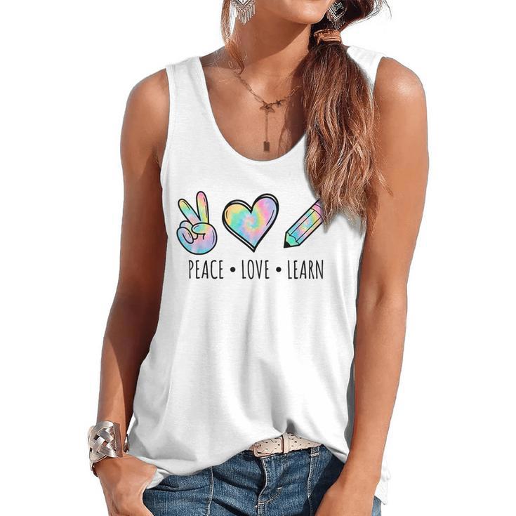 Peace Love Learn Tie Dye Teacher Kids 100th Days Of School Flowy Tank