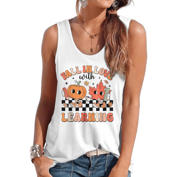 Retro Fall In Love With Learning Autumn Pumpkin Teacher Flowy Tank