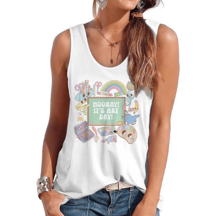 Retro Hooray It's Art Day Art Teacher Back To School Women Flowy Tank