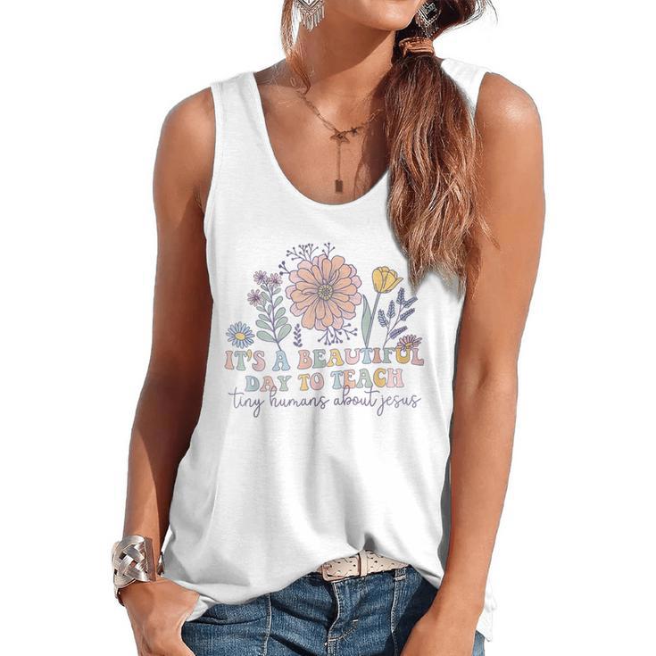 Retro I Teach Tiny Humans About Jesus Christian Teacher Flowy Tank