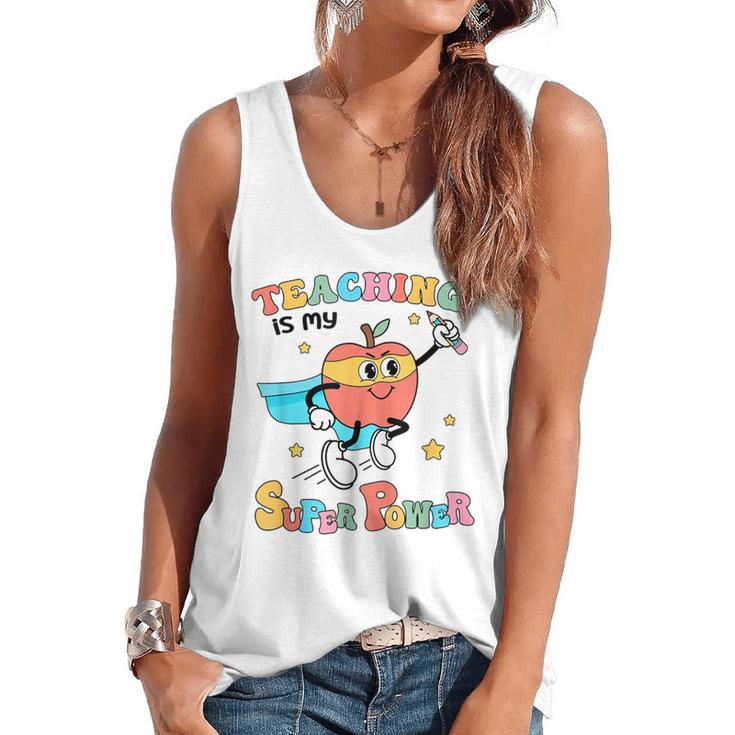 Retro Teaching Is My Superpower Apple Teacher Appreciation Flowy Tank