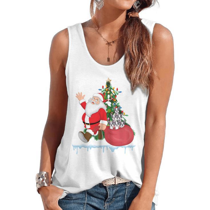 Santa Ugly Christmas Tree Lights Boston Terrier Dog Lover Flowy Tank