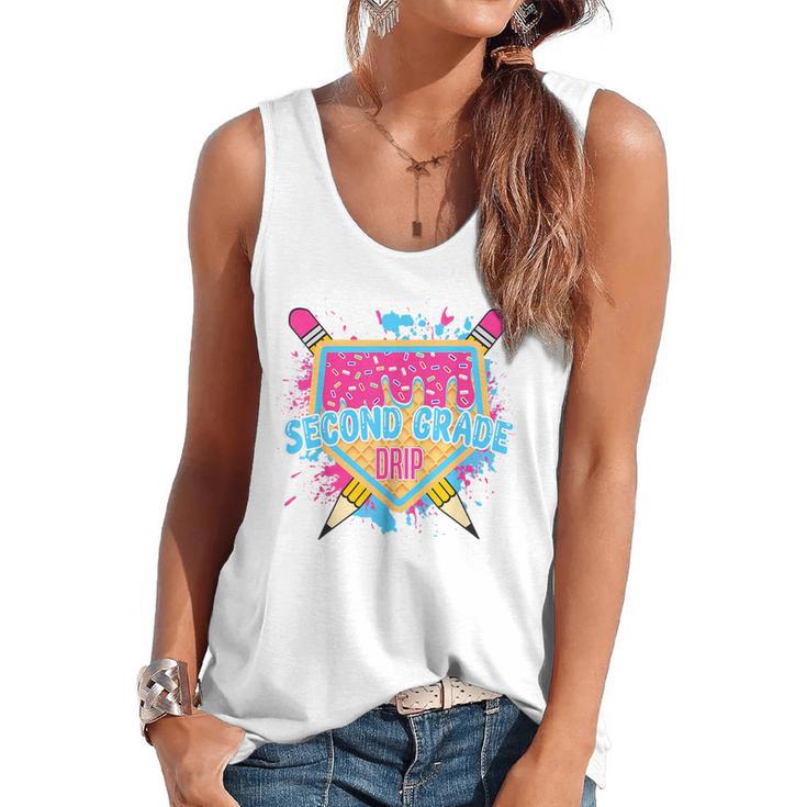 Second Grade Drip Ice Cream Home Plate Baseball Teachers Kid Flowy Tank