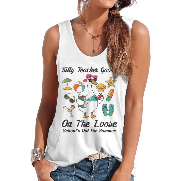 Silly Teacher Goose On The Loose School Out Summer Women Men Flowy Tank