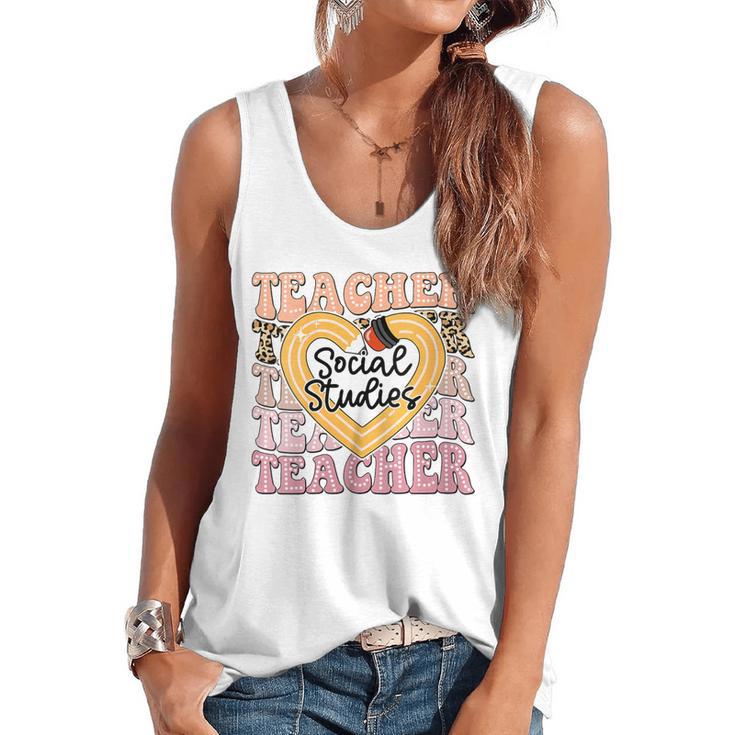 Social Studies Teacher Pencil Heart Leopard Back To School Flowy Tank