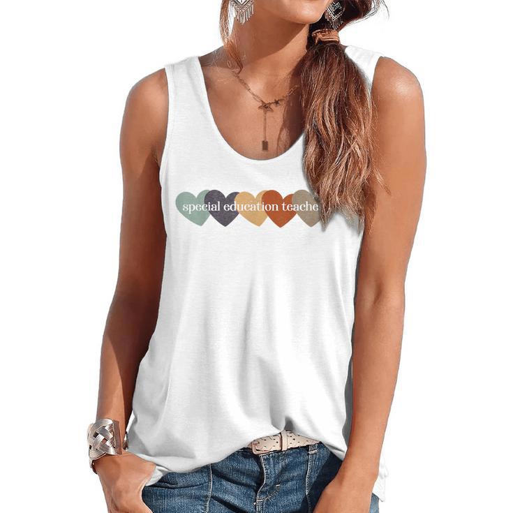 Special Education Teacher Heart Back To School Teach Rainbow Men Women Girls Kids Flowy Tank