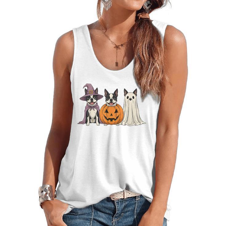 Spooky Ghost Boston Terrier Pumpkin Halloween Dog Lover Flowy Tank