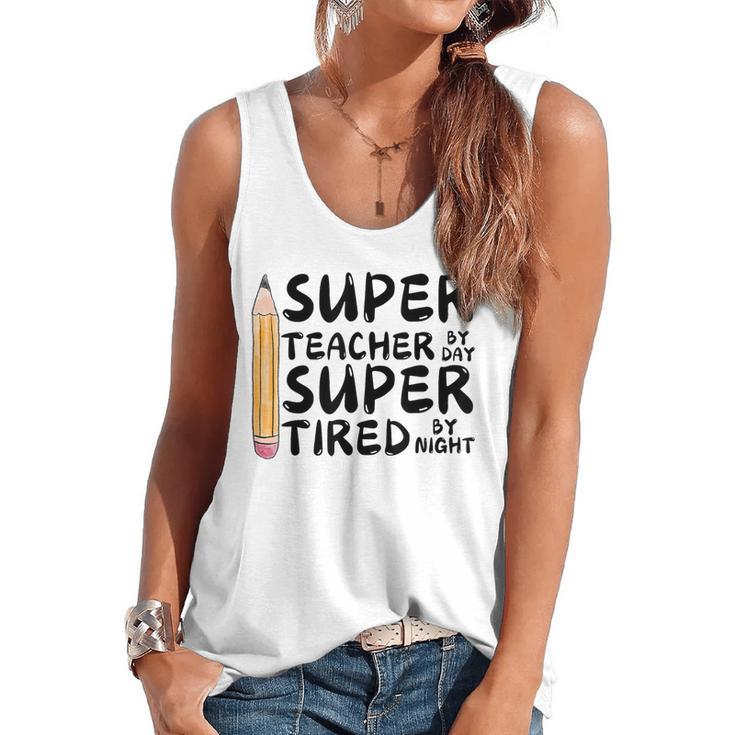 Super Teacher By Day Super Tired By Night Back To School Flowy Tank