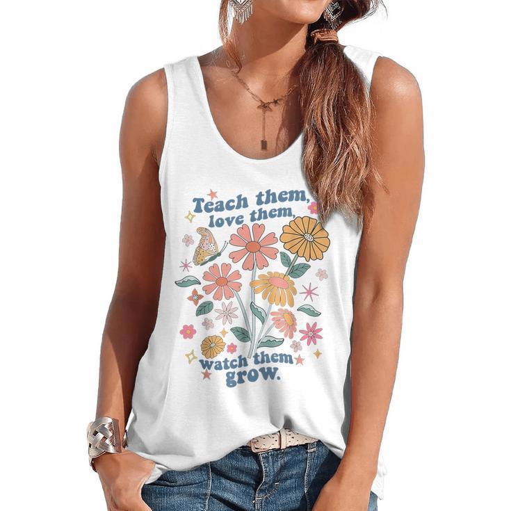 Teach Them Love Them Watch Them Grow Retro Teacher Floral Flowy Tank