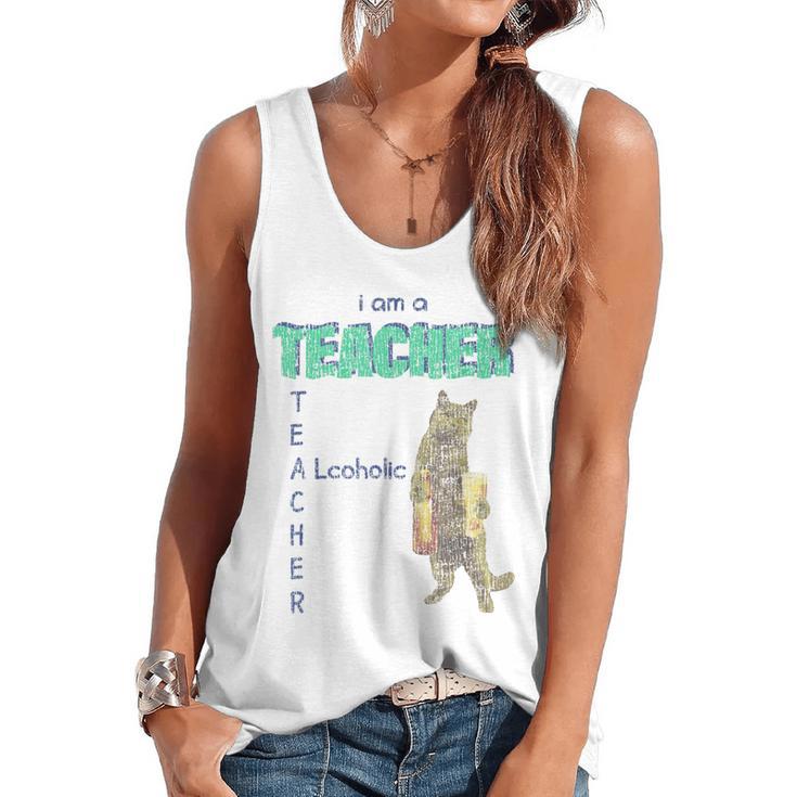 I Am A Teacher Alcoholic Cat Beer Feline Men Women Flowy Tank