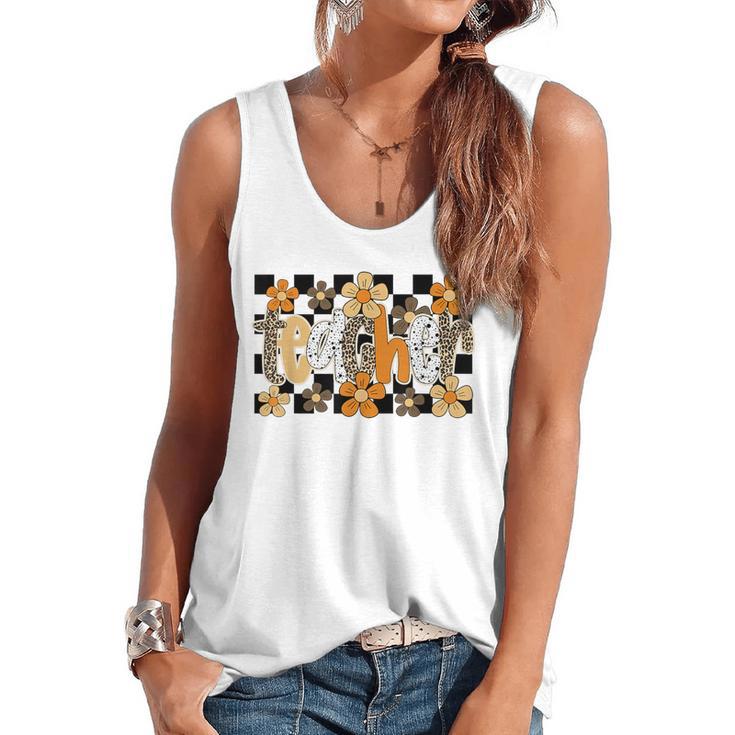 Teacher Appreciation Boho Floral Leopard Checkered Flowy Tank