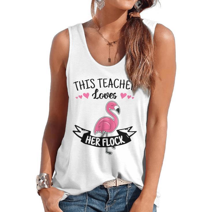 This Teacher Loves Her Flock Cute Flamingo Teacher Flowy Tank