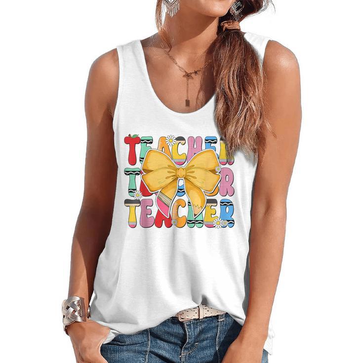 Teacher Pencil Coquette Bow Back To School Teacher Flowy Tank