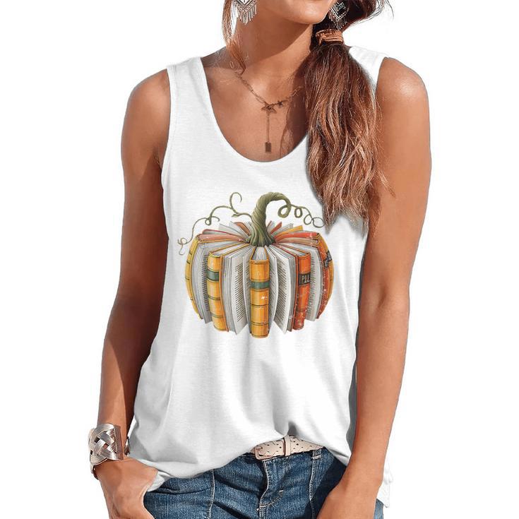 Teachers Students Fall Book Pumpkin Fall Librarians Bookworm Flowy Tank