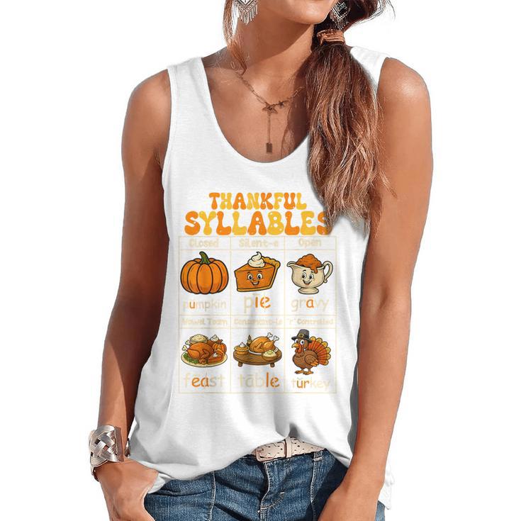 Thankful Syllables Teacher Thanksgiving Educational Kids Flowy Tank