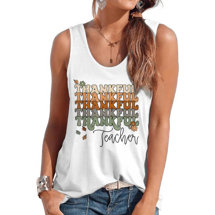 Thankful Teacher Thanksgiving Fall Pumpkin Turkey Flowy Tank