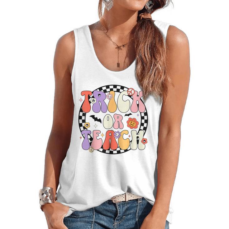 Trick Or Teach Retro Groovy Halloween Teacher Flowy Tank