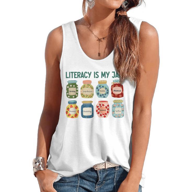 Women Literacy Is My Jam Literacy Teacher Reading Teacher Flowy Tank