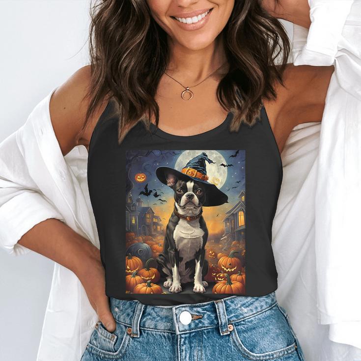 Aesthetic Halloween Boston Terrier Dog Witch Pumpkin For Men Women Kids Flowy Tank, funny gift