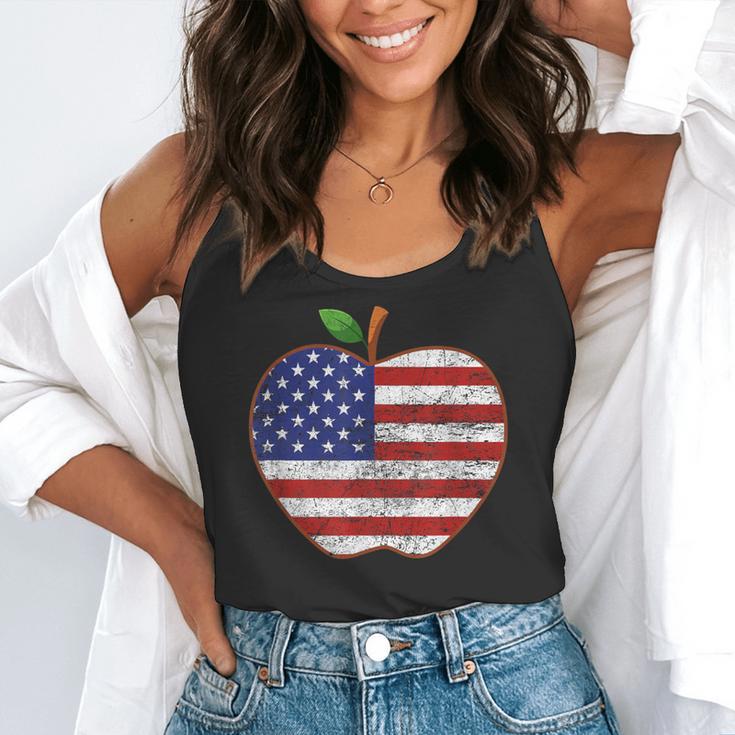 American Flag Teachers Students Apple 4th Of July Vintage Flowy Tank, funny gift American Flag Teachers Students Apple 4th Of July Vintage Flowy Tank, funny gift