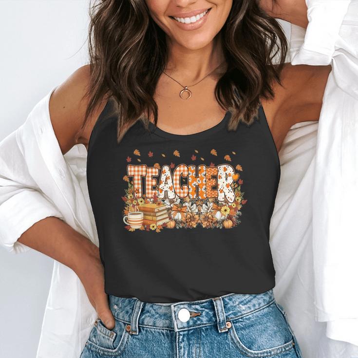 Autumn Pumpkin Thanksgiving Coffee Floral Teacher Fall Flowy Tank, funny gift