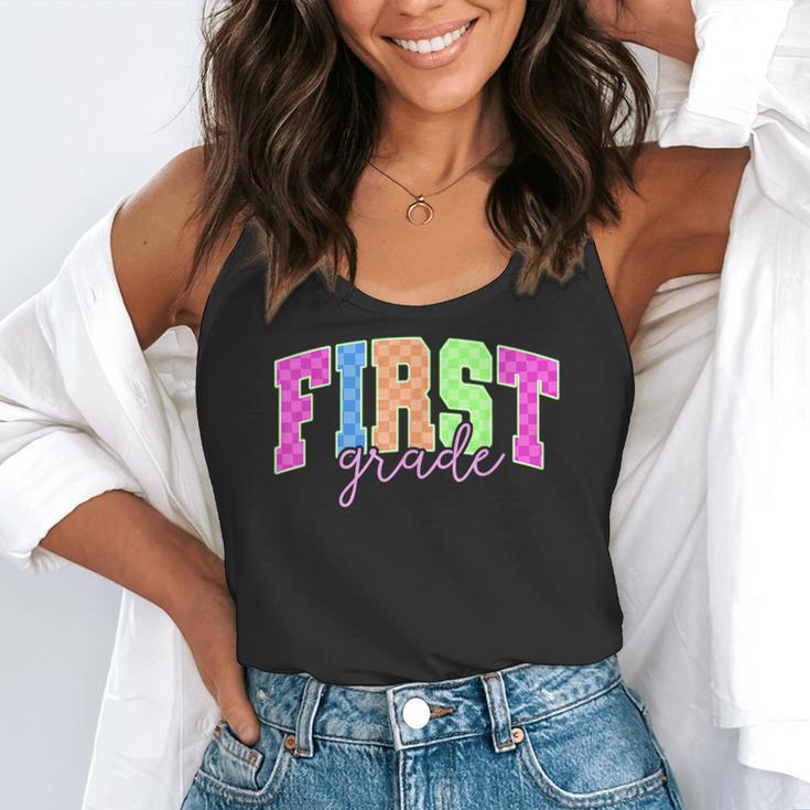 Back To School Neon Checkered First Grade Colorful Teacher Flowy Tank, funny gift Back To School Neon Checkered First Grade Colorful Teacher Flowy Tank, funny gift