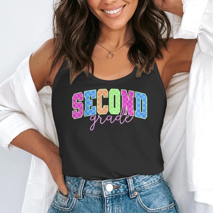 Back To School Neon Checkered Second Grade Colorful Teacher Flowy Tank, funny gift