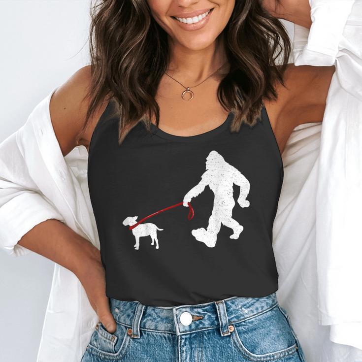 Bigfoot Walking With Bull Terrier Dog Flowy Tank, funny gift