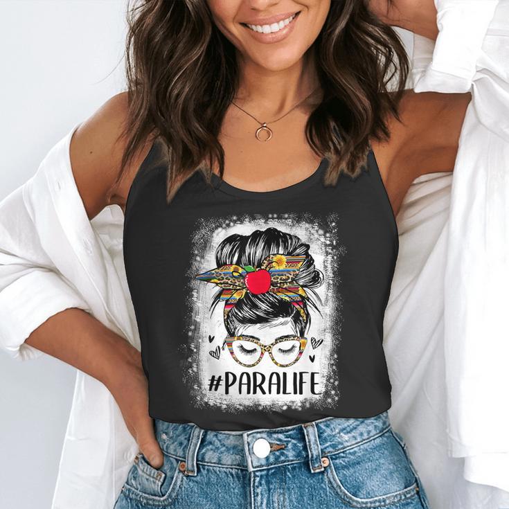 Bleached Teacher Para Life Paraprofessional Cute Messy Bun For Men Women Girls Kids Flowy Tank, funny gift
