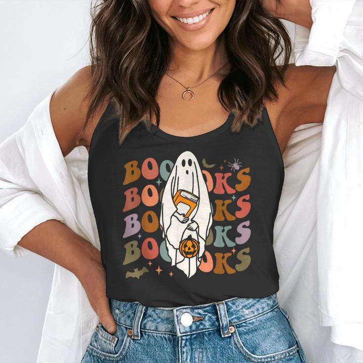 Booooks Ghost Halloween Groovy Vintage Teacher Book Reading Flowy Tank, funny gift Booooks Ghost Halloween Groovy Vintage Teacher Book Reading Flowy Tank, funny gift