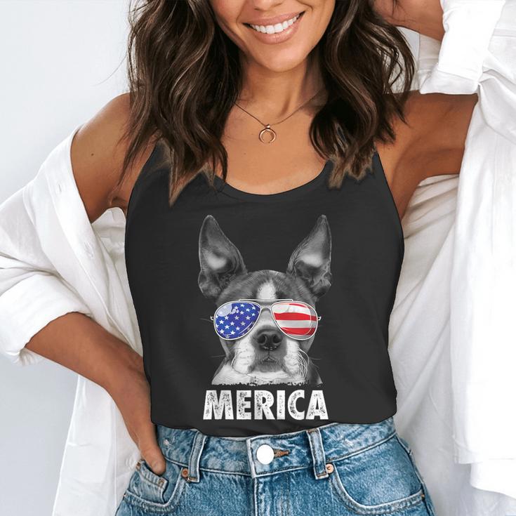 Boston Terrier 4th Of July Merica Men Women USA Flag Vintage Flowy Tank, funny gift