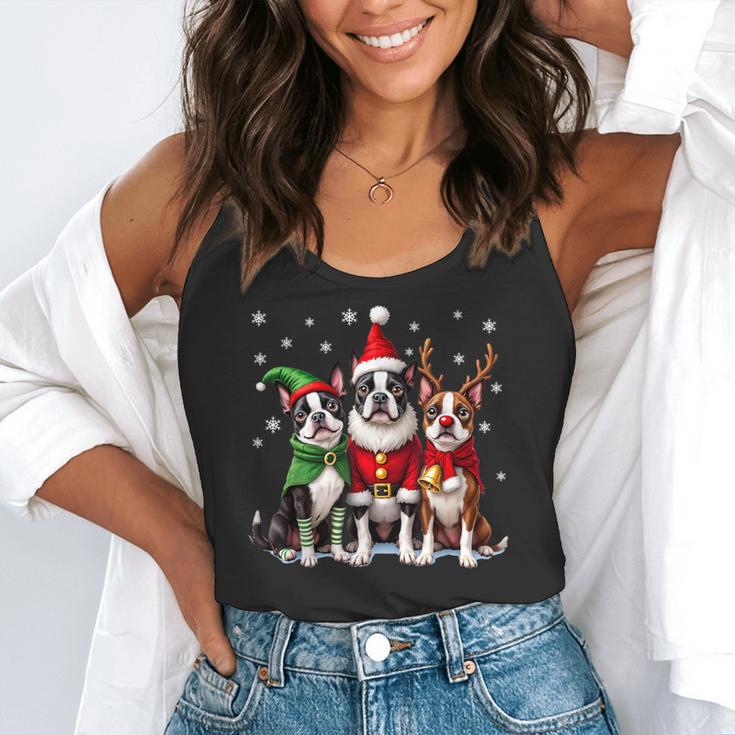Boston Terrier Christmas Dogs Santa Reindeer Elf Flowy Tank, funny gift