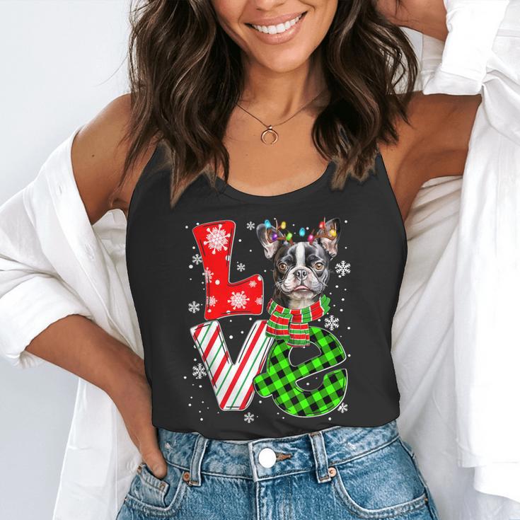 Boston Terrier Christmas Tree Lights Santa Dog Xmas For Men Women Kids Flowy Tank, funny gift