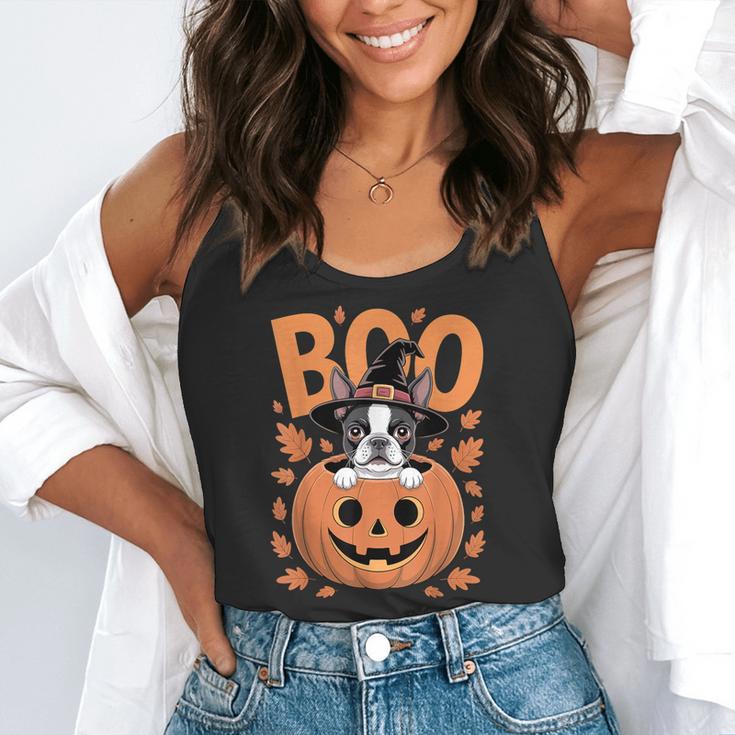 Boston Terrier Costume On Pumpkin Halloween Boston Terrier Flowy Tank, funny gift